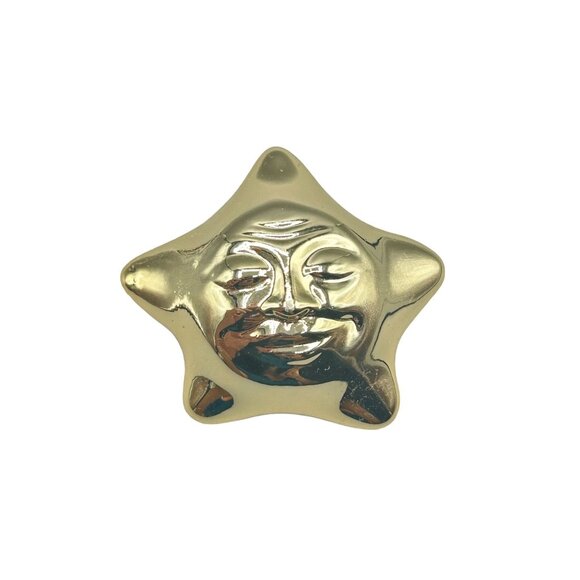 Vintage Signed AJC Gold Tone Smiling Sun Brooch Pin Whimsical Celestial Jewelry - Picture 1 of 7